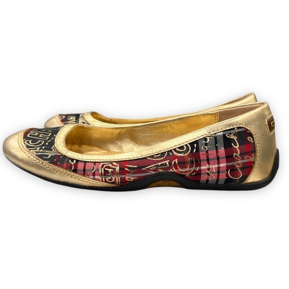 Coach Gold Metallic Plaid Ballet Flats Women's Size 6B Designer Shoes - Picture 1 of 11